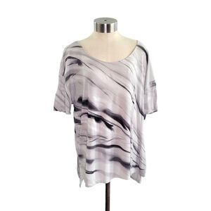 DKNYC Gray & Black Marble Pattern Flowy Relaxed Fit Tunic Top Women's XS/S